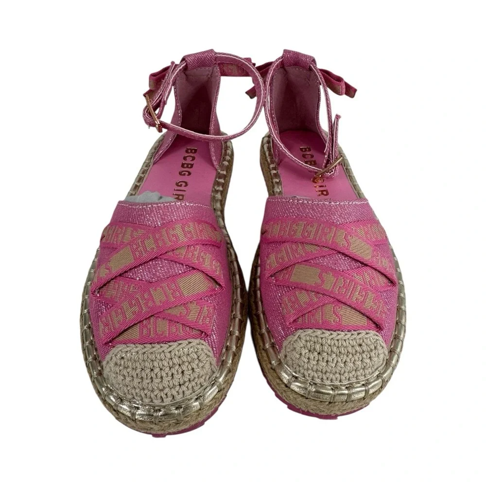 BCBG Girls pink glittery espadrille flat sandal Size 13 M